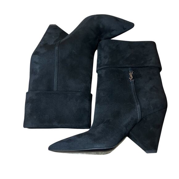 Saint Laurent Silver Monogram Niki Booties In Black Suede  EU 38.5 US 8.5 - Picture 6 of 12